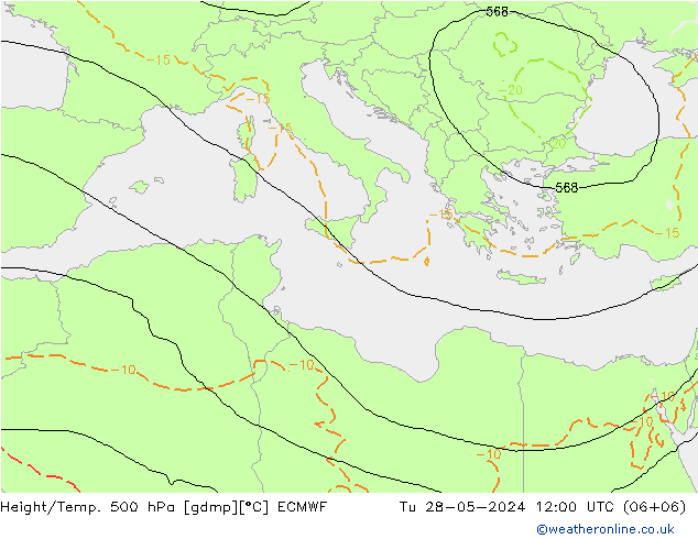 Z500/Yağmur (+YB)/Z850 ECMWF Sa 28.05.2024 12 UTC