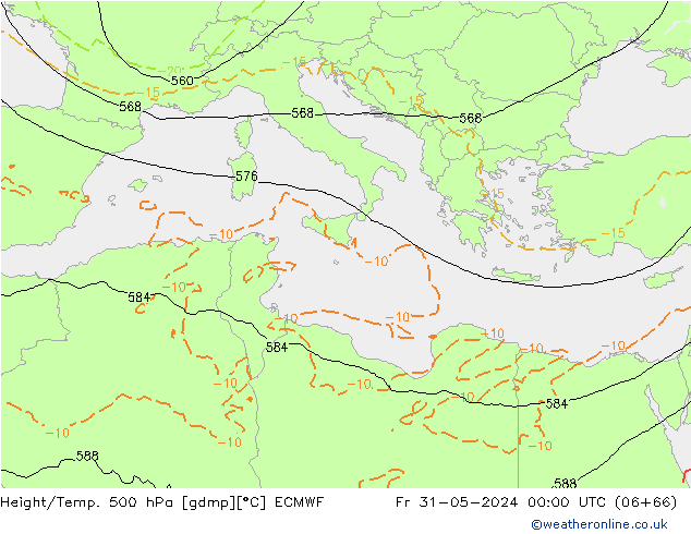 Z500/Rain (+SLP)/Z850 ECMWF Fr 31.05.2024 00 UTC