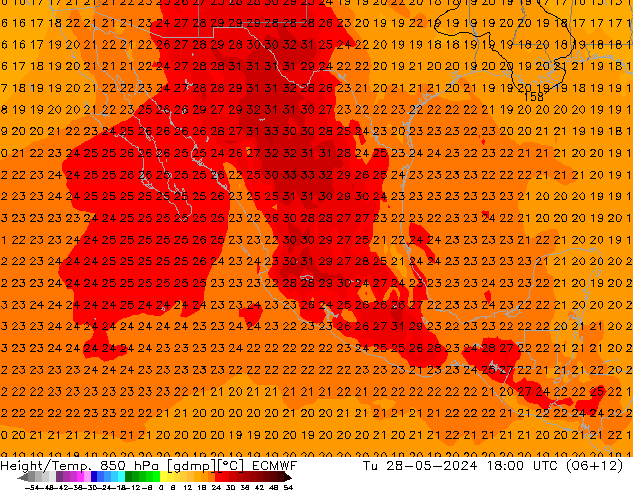 Z500/Yağmur (+YB)/Z850 ECMWF Sa 28.05.2024 18 UTC