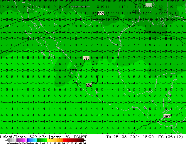 Z500/Yağmur (+YB)/Z850 ECMWF Sa 28.05.2024 18 UTC