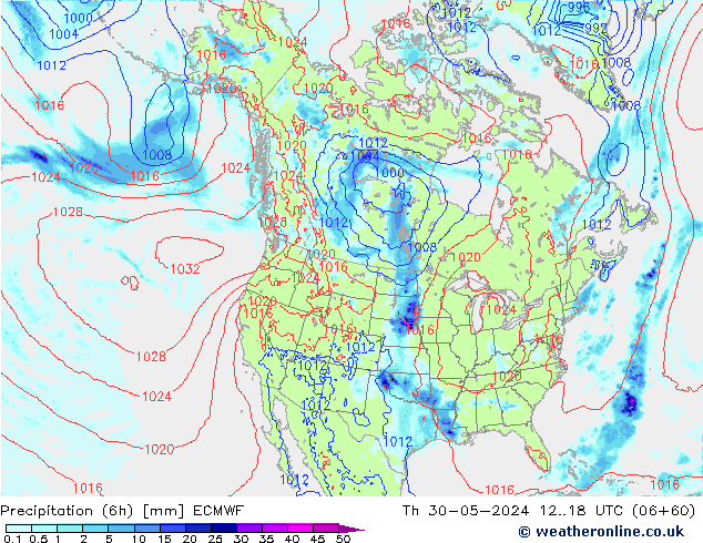 Z500/Rain (+SLP)/Z850 ECMWF чт 30.05.2024 18 UTC