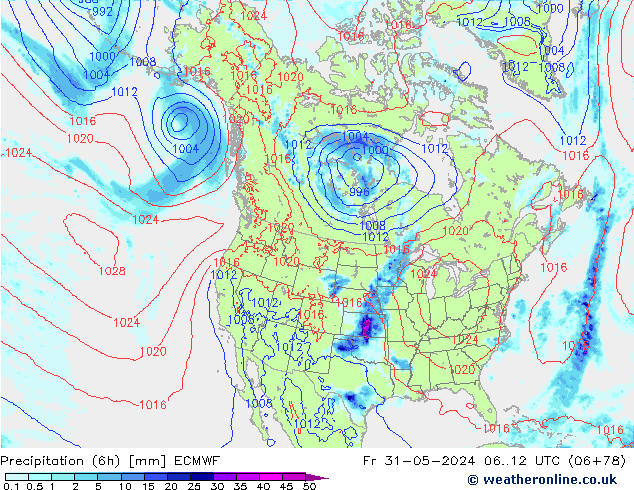 Z500/Rain (+SLP)/Z850 ECMWF Sex 31.05.2024 12 UTC