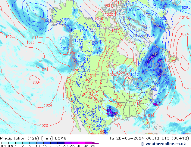 Precipitation (12h) ECMWF Út 28.05.2024 18 UTC