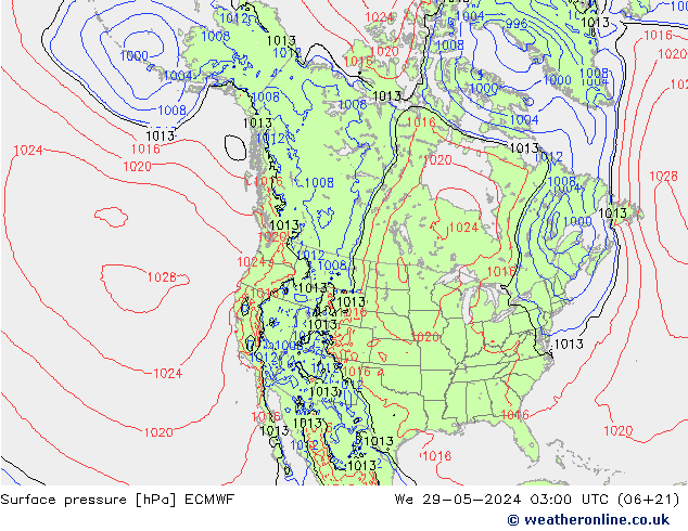 pressão do solo ECMWF Qua 29.05.2024 03 UTC