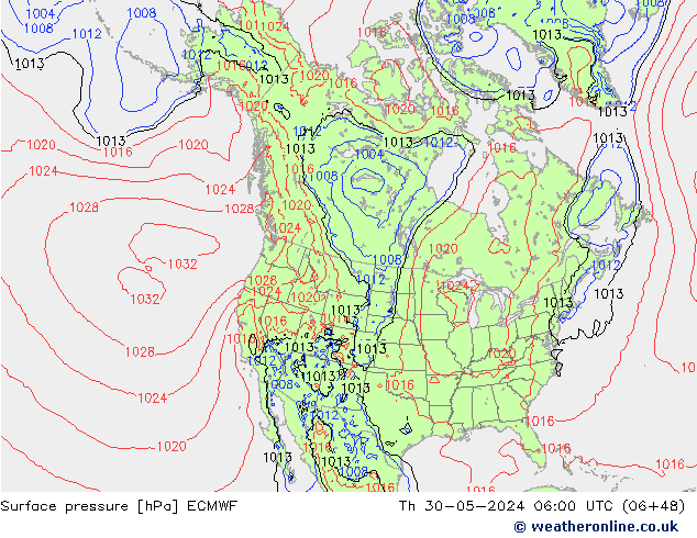 pressão do solo ECMWF Qui 30.05.2024 06 UTC