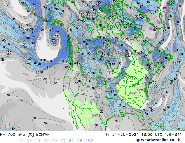 RH 700 hPa ECMWF Fr 31.05.2024 18 UTC