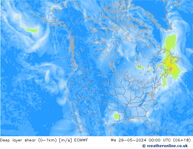 Deep layer shear (0-1km) ECMWF  29.05.2024 00 UTC