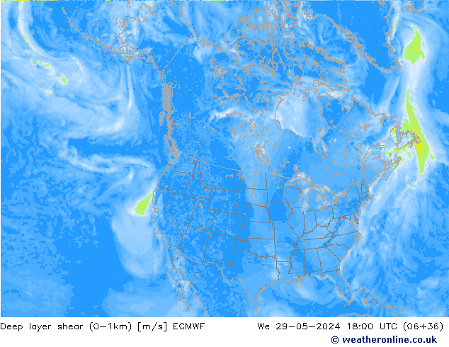 Deep layer shear (0-1km) ECMWF wo 29.05.2024 18 UTC