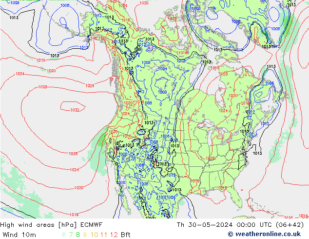 High wind areas ECMWF Th 30.05.2024 00 UTC