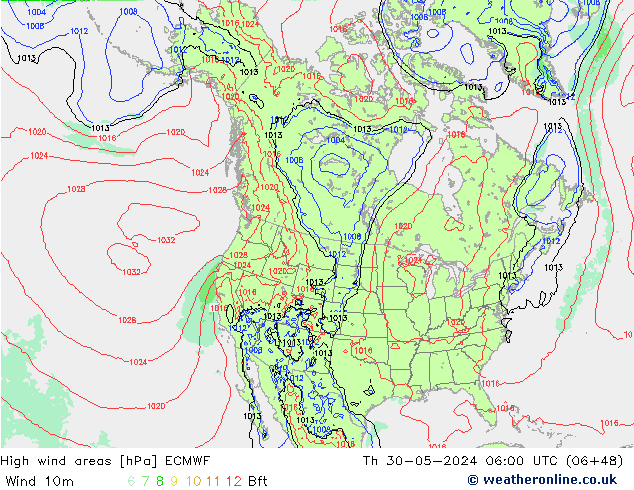 High wind areas ECMWF Th 30.05.2024 06 UTC