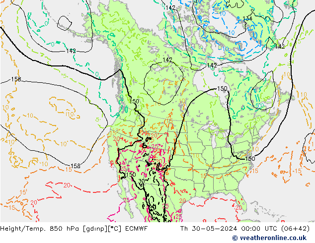 Z500/Rain (+SLP)/Z850 ECMWF Čt 30.05.2024 00 UTC