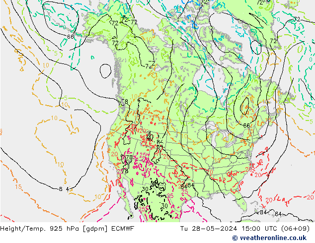 Height/Temp. 925 hPa ECMWF Tu 28.05.2024 15 UTC