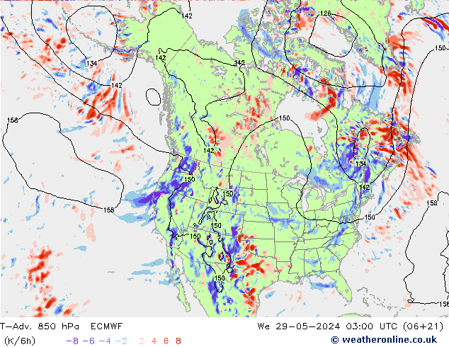 T-Adv. 850 hPa ECMWF Qua 29.05.2024 03 UTC