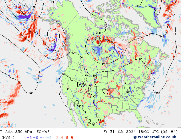 T-Adv. 850 hPa ECMWF Fr 31.05.2024 18 UTC