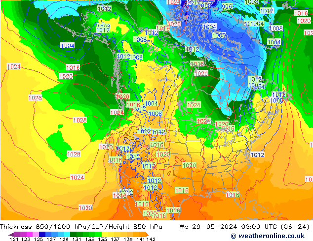 Thck 850-1000 hPa ECMWF We 29.05.2024 06 UTC