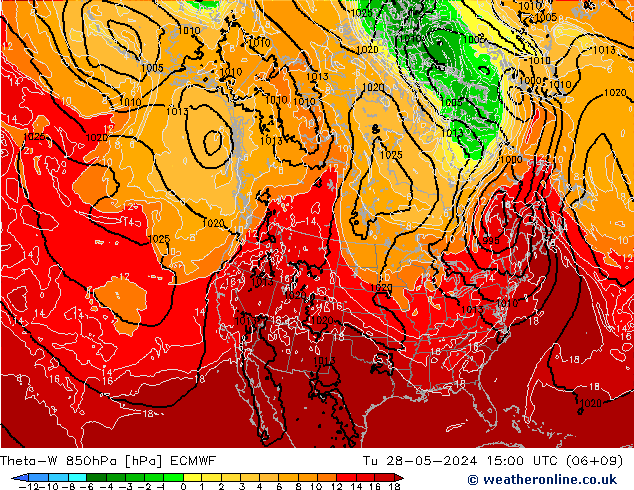 Theta-W 850hPa ECMWF mar 28.05.2024 15 UTC