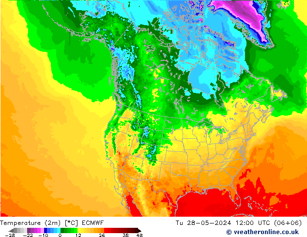 Temperatura (2m) ECMWF Ter 28.05.2024 12 UTC