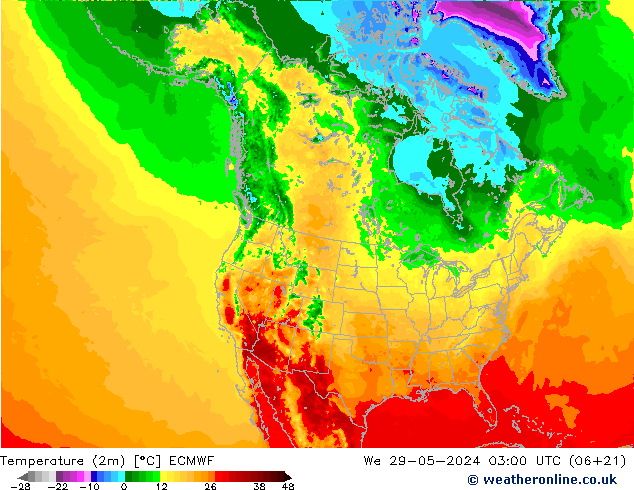 Temperature (2m) ECMWF St 29.05.2024 03 UTC