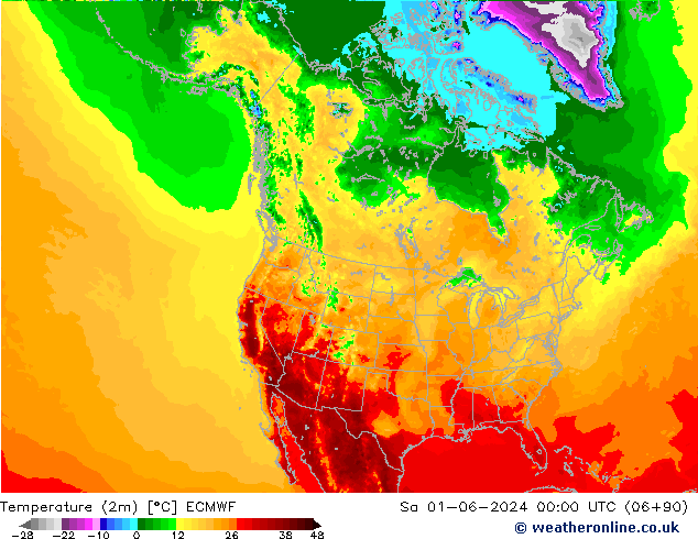 Temperature (2m) ECMWF Sa 01.06.2024 00 UTC