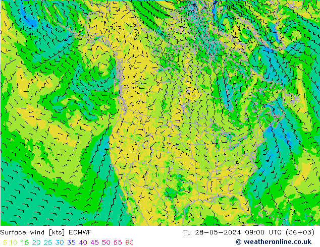 风 10 米 ECMWF 星期二 28.05.2024 09 UTC