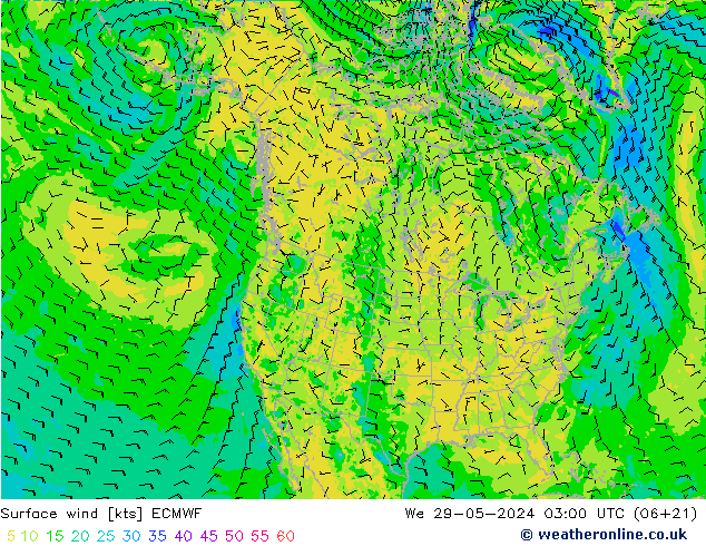 Wind 10 m ECMWF wo 29.05.2024 03 UTC