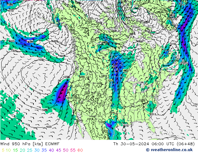 Wind 950 hPa ECMWF Do 30.05.2024 06 UTC