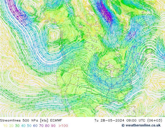 Stromlinien 500 hPa ECMWF Di 28.05.2024 09 UTC