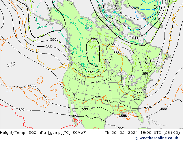 Z500/Rain (+SLP)/Z850 ECMWF Th 30.05.2024 18 UTC