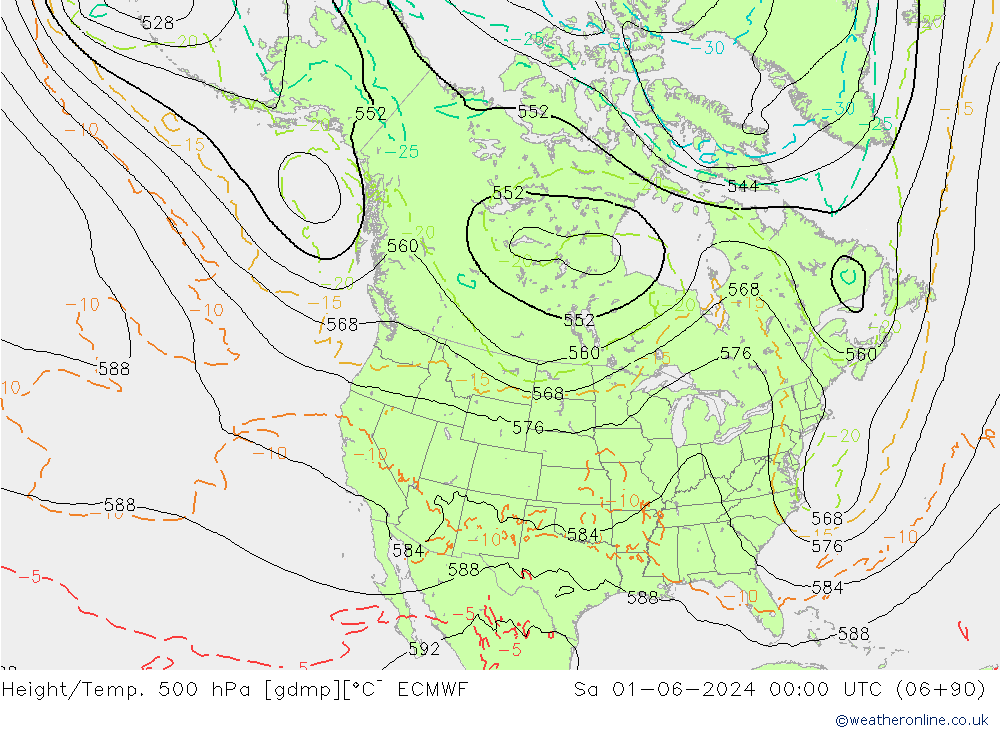 Height/Temp. 500 hPa ECMWF Sa 01.06.2024 00 UTC