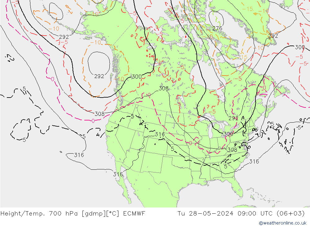 Geop./Temp. 700 hPa ECMWF mar 28.05.2024 09 UTC