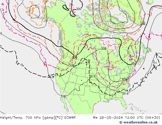 Height/Temp. 700 hPa ECMWF  29.05.2024 12 UTC