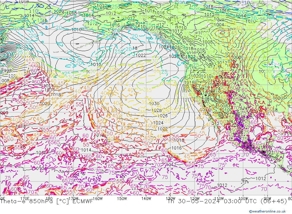 Theta-e 850hPa ECMWF Th 30.05.2024 03 UTC