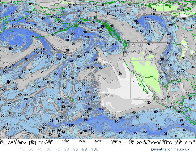 RH 850 hPa ECMWF Fr 31.05.2024 00 UTC