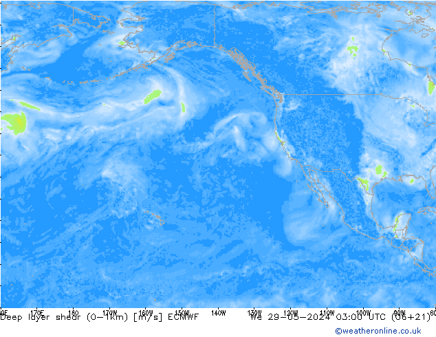 Deep layer shear (0-1km) ECMWF  29.05.2024 03 UTC