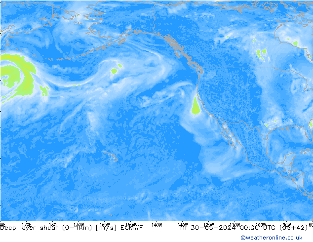 Deep layer shear (0-1km) ECMWF Th 30.05.2024 00 UTC