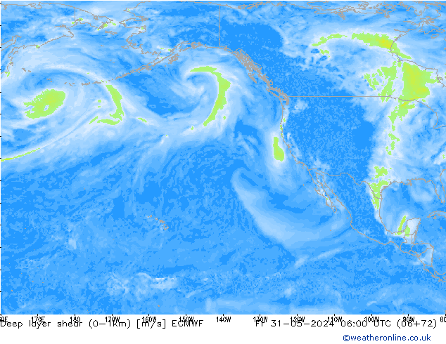 Deep layer shear (0-1km) ECMWF Cu 31.05.2024 06 UTC