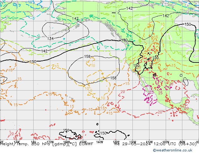 Z500/Yağmur (+YB)/Z850 ECMWF Çar 29.05.2024 12 UTC