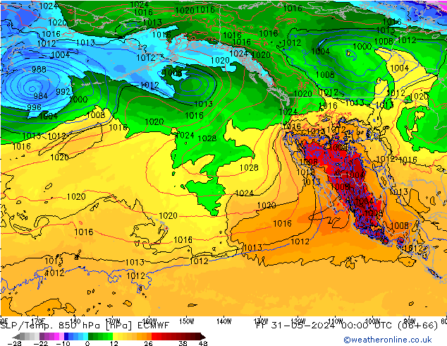 SLP/Temp. 850 hPa ECMWF ven 31.05.2024 00 UTC