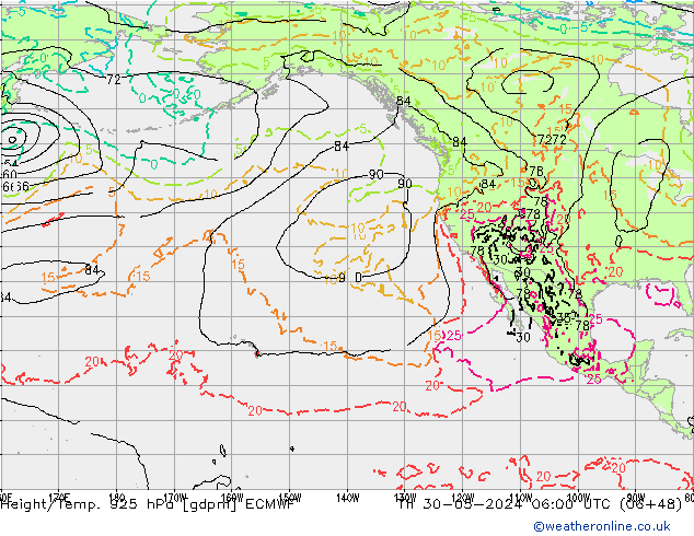 Hoogte/Temp. 925 hPa ECMWF do 30.05.2024 06 UTC