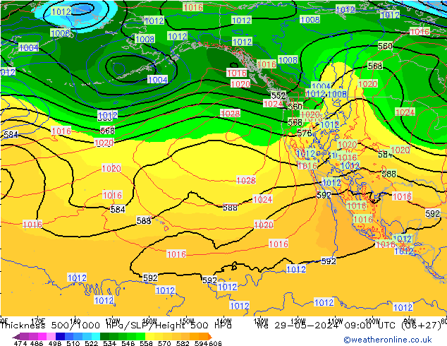 Thck 500-1000hPa ECMWF Qua 29.05.2024 09 UTC