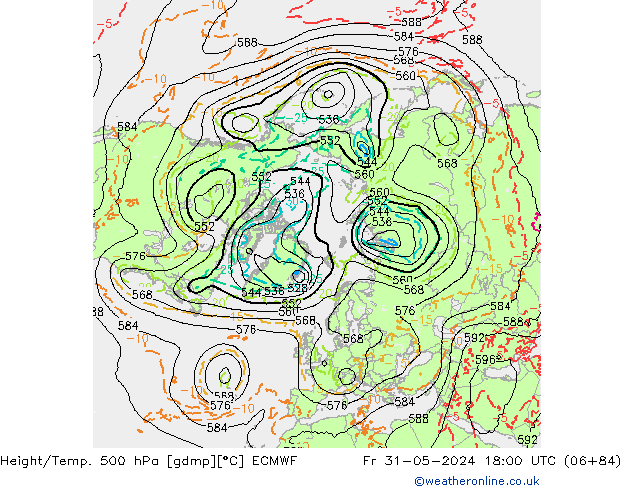 Height/Temp. 500 hPa ECMWF Fr 31.05.2024 18 UTC