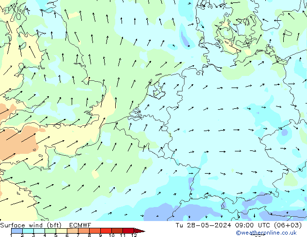  10 m (bft) ECMWF  28.05.2024 09 UTC