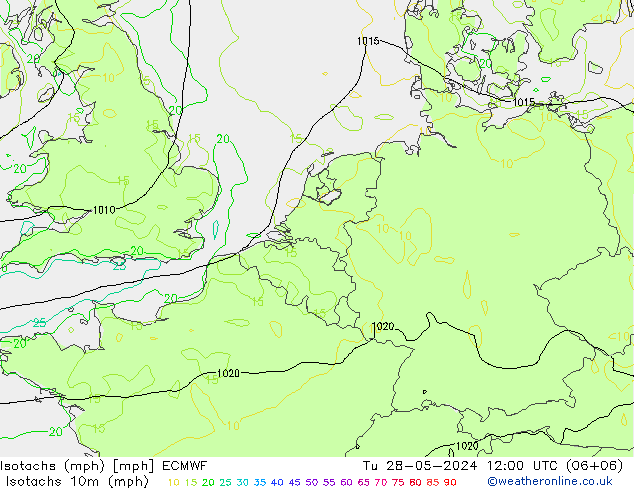 Isotachs (mph) ECMWF mar 28.05.2024 12 UTC