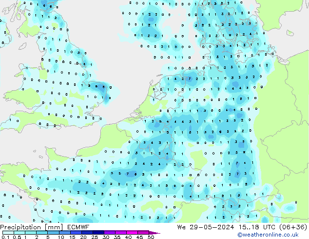 Precipitation ECMWF We 29.05.2024 18 UTC