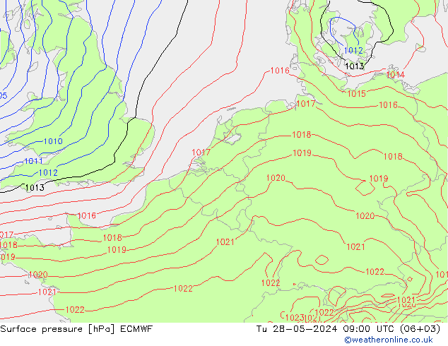 地面气压 ECMWF 星期二 28.05.2024 09 UTC