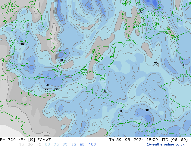 RH 700 hPa ECMWF  30.05.2024 18 UTC