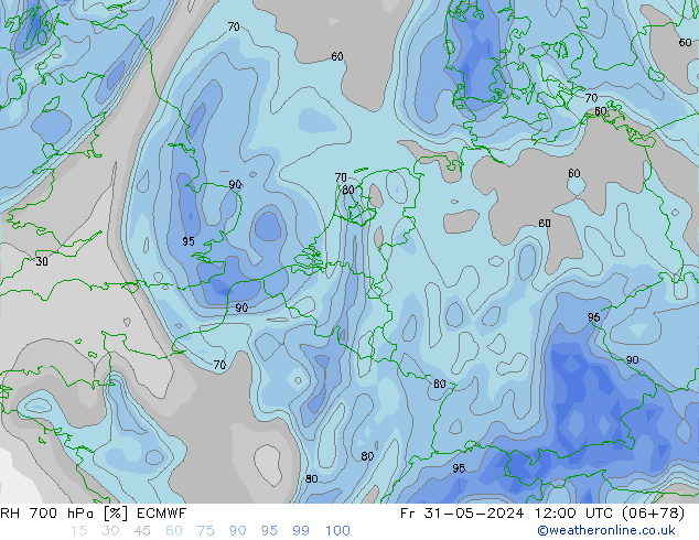 RH 700 hPa ECMWF  31.05.2024 12 UTC