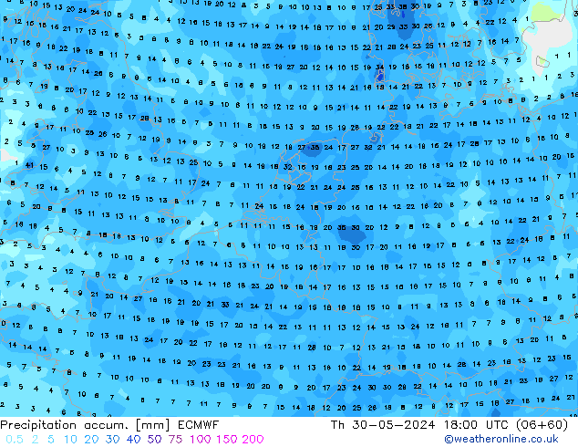 Precipitation accum. ECMWF Qui 30.05.2024 18 UTC