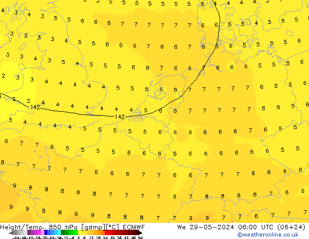 Z500/Rain (+SLP)/Z850 ECMWF  29.05.2024 06 UTC