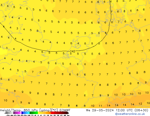 Z500/Rain (+SLP)/Z850 ECMWF We 29.05.2024 12 UTC